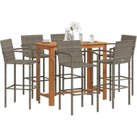 Vidaxl 7 Piece Patio Bar Set Gray Solid Wood Acacia And Poly Rattan
