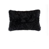18"" X 18""Modern Black New Zealand Sheepskin Pillow