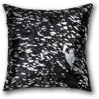 18"" X 18"" X 5"" Black And Silver Torino Kobe Cowhide  Pillow