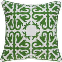 20"" X 7"" X 20"" Traditional Green And White Accent Pillow Cover With Poly Insert