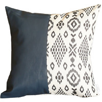 Bisected Eclectic Patterns And Spruce Blue Faux Leather Lumbar Pillow Cover
