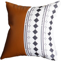 Monochromic Diamond And Brown Faux Leather Pillow Cover