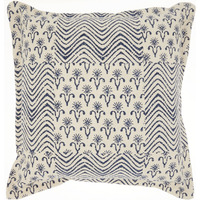 Indigo And Ivory Floral Waves Throw Pillow