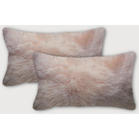 Set Of Two Blush Natural Sheepskin Lumbar Pillows