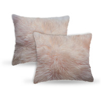 Set Of Two  Blush Natural Sheepskin Square Pillows