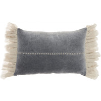 Homeroots Grey Cotton Wide Tasseled Marble Steel Blue Lumbar Pillow