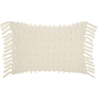 Homeroots Grey Cotton Tassel Detailed White Lumbar Pillow