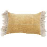 Homeroots Grey Cotton Wide Tasseled Marble Yellow Lumbar Pillow
