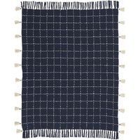 Navy And White Stitched Square Pattern Cotton Throw Blanket