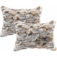 Set Of Two 12"" X 20"" Tan And White Rabbit Natural Fur Animal Print Throw Pillows