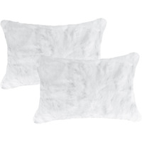 Set Of Two 12"" X 20"" White Rabbit Natural Fur Throw Pillows