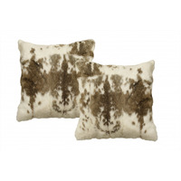 Set Of Two 18"" X 18"" Brown And White Rabbit Natural Fur Animal Print Throw Pillows