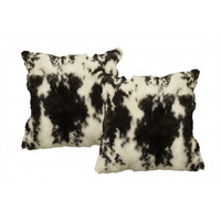 Set Of Two 18"" X 18"" Black And White Rabbit Natural Fur Animal Print Throw Pillows