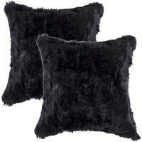 Set Of Two 18"" X 18"" Black Rabbit Natural Fur Animal Print Throw Pillows