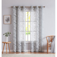 Set Of Two 84""  Silver Floral Embroidered Window Panels