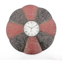 30 X 30 X 2 Black & Red Traditional Floral Metal - Wall Clock