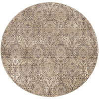 7' Sand Grey Machine Woven Distressed Traditional Round Area Rug