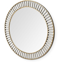 42"" Round Gold Metal Frame Wall Mirror With White Wood Beads
