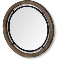 19"" Brown Wood And Black Metal Frame Wall Mirror