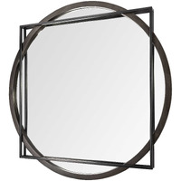 46"" Round-Square Black Wood And Metal Frame Wall Mirror