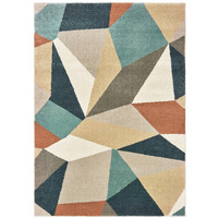 5' X 7' Blue Green Beige Retro Wedge Indoor Indoor Area Rug