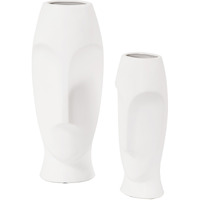 Matte White Ceramic Vase With Abstract Faces