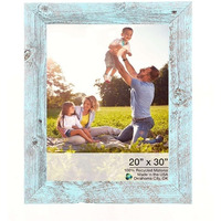 20"" X 30"" Rustic Farmhouse Light Aqua Blue Wood Frame