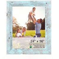 24"" X 36"" Rustic Farmhouse Light Aqua Blue Wood Frame