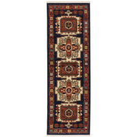 12' Blue Red Machine Woven Medallions Indoor Runner Rug
