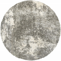 8' Round Gray And Ivory Distressed Abstract Area Rug