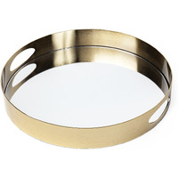 15"" Antiqued Gold Tone Metal With Mirrored Glass Bottom Tray