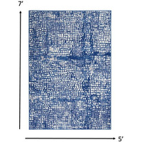 5 X 7 Ivory And Navy Abstract Grids Area Rug