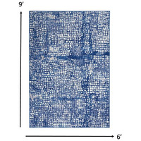 6 X 9 Ivory And Navy Abstract Grids Area Rug