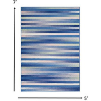 5 X 7 Blue And Ivory Halftone Stripe Area Rug