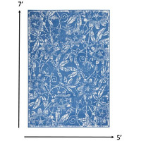 5 X 7 Blue And Ivory Floral Vines Area Rug