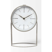 Gray Metal Circular Desk Table Clock Equipped With A Quartz Movement