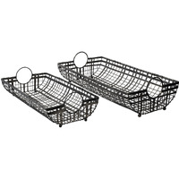 Set Of 2 Gray Metal With Circle Handle Trays