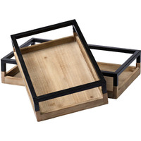 Set Of 2 Natural Finish With Black Nesting Wood Accent Trays