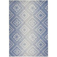 6X9 Ivory And Blue Lattice Area Rug
