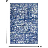 4 X 6 Ivory And Navy Abstract Grids Area Rug