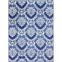 5 X 7 Blue And Ivory Damask Area Rug