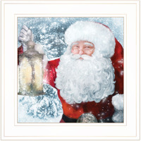 Santa With Lantern 1 White Framed Print Wall Art