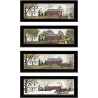 Set Of Four Seasons On The Farm Black Framed Print Wall Art