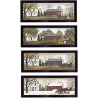 Set Of Four Holiday Seasons On The Farm Black Framed Print Wall Art
