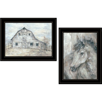 Set Of Two True Spirit Horses 2 Black Framed Print Wall Art