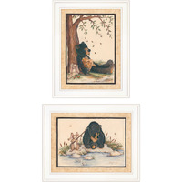 Set Of Two Gone Fishing Honey Bear And Bunny White Framed Print Wall Art