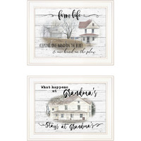 Set Of Two Stays At Grandmas And Bible Farmhouse White Framed Print Wall Art