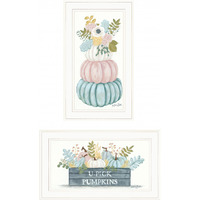 Set Of Two Floral Pumpkins 1 White Framed Print Wall Art