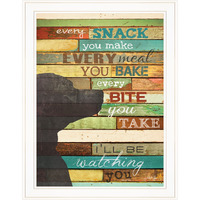 Colorful Dog Watching You Snack White Framed Print Wall Art