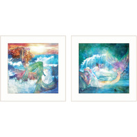 Set Of Two Mermaids 1 White Framed Print Wall Art